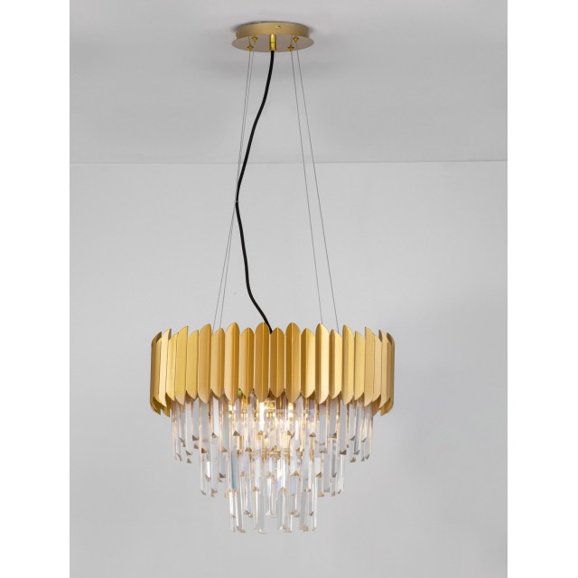 Gold Aluminum & Crystal LED E14 6x5 Watt 230 Volt IP20 Bulb Excluded D: 50 H: 120 cm Adjustable height
