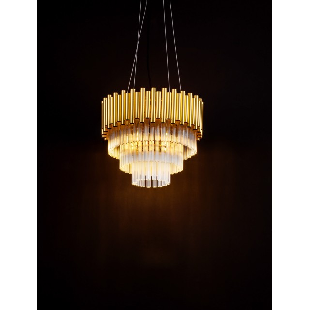 Gold Aluminum & Crystal (96 pcs) LED E14 5x5 Watt 230 Volt IP20 Bulb Excluded D: 39 H1: 35 H2: 120 cm Adjustable Height