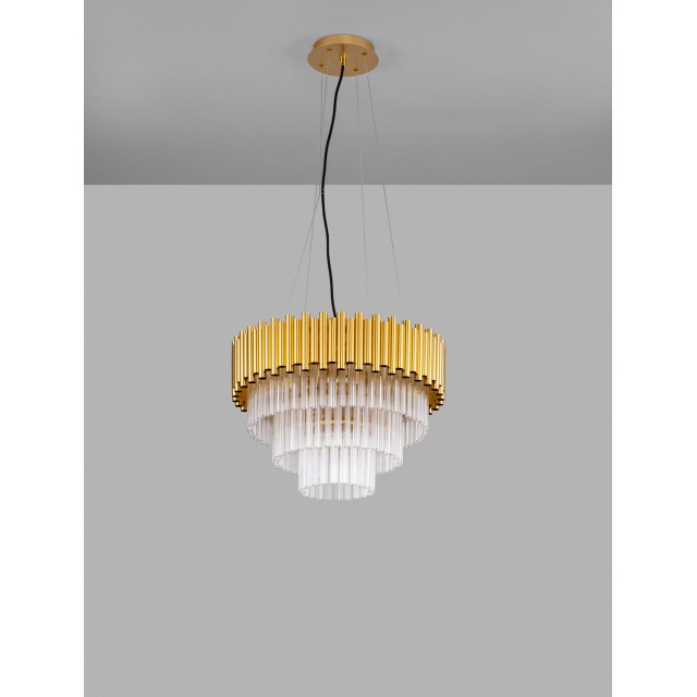 Gold Aluminum & Crystal (120 pcs)LED E14 6x5 Watt 230 VoltIP20 Bulb ExcludedD: 50 H1: 35 H2: 120 cm Adjustable Height