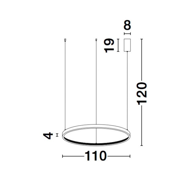 Dimmable Sandy Black Aluminium & Acrylic LED 60 Watt 230 Volt 4030Lm 3000 IP20 D: 110 H1: 4 H 2: 120 cm 9865110