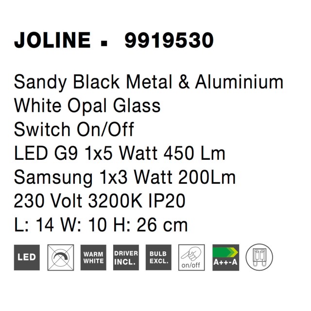 Φωτιστικό Τοίχου Joline Metal & Αλουμίνιο Μαύρο LED G9 9919530 Nova Luce