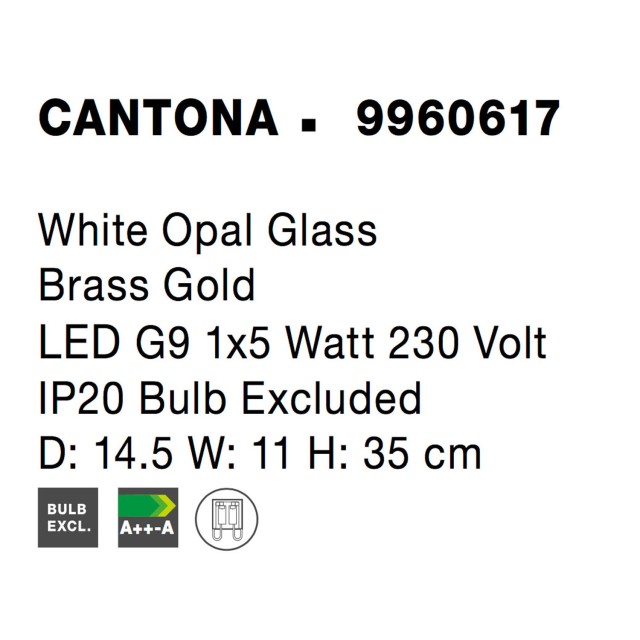 Απλίκα Φωτιστικό Τοίχου CANTONA 9960617 Λευκό-Χρυσό Nova Luce