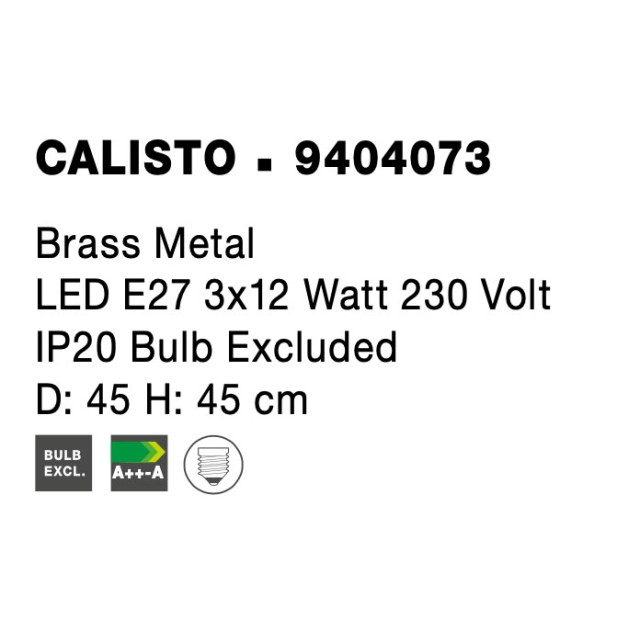 Brass Metal LED LED E27 3x12 Watt 230 Volt IP20 Bulb Excluded D: 45 H: 45 cm 9404073