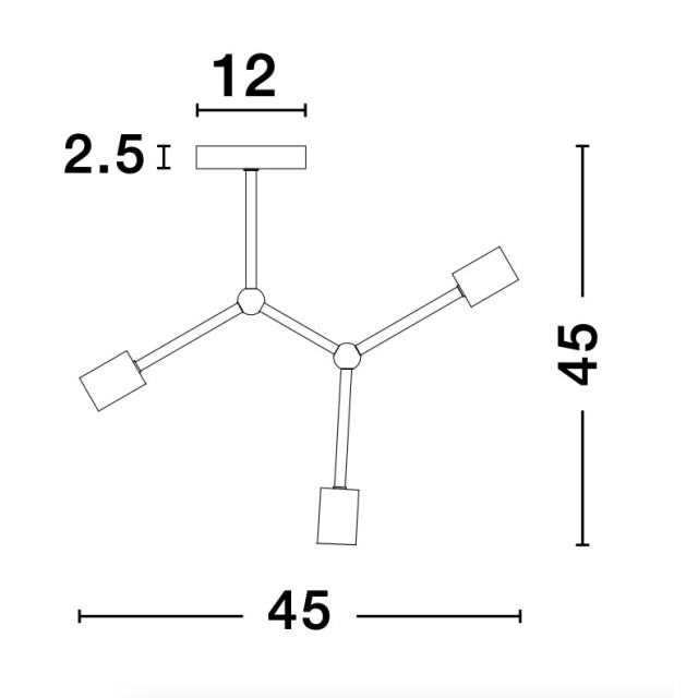 Brass Metal LED LED E27 3x12 Watt 230 Volt IP20 Bulb Excluded D: 45 H: 45 cm 9404073
