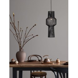 Black Aluminium Black Fabric Wire & Base LED E27 1x12 Watt 230 Volt IP20 Bulb Excluded D: 21 H1: 51.5 H2: 195 cm 9586511