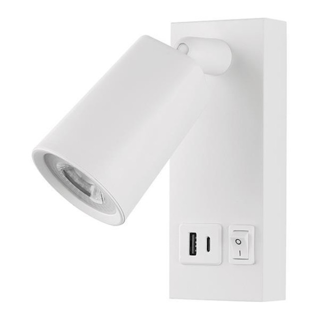 ΑΠΛΙΚΑ ΚΡΕΒΑΤΙΟΥ ΑΝΑΓΝΩΣΗΣ ΜΕ USB TYPE C 5W 450Lm 3000K 150X80X145mm ΑΣΠΡΗ ARTE ILLUMINA CHARGE