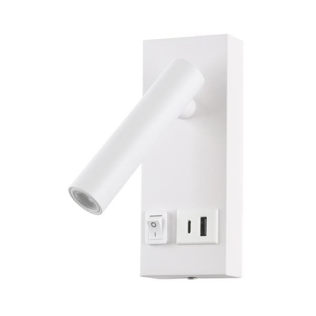 ΑΠΛΙΚΑ ΚΡΕΒΑΤΙΟΥ ΑΝΑΓΝΩΣΗΣ ΜΕ USB TYPE C 2W 140Lm 3000K 100~240V 150X60X145mm ΑΣΠΡΗ ARTE ILLUMINA CHARGE