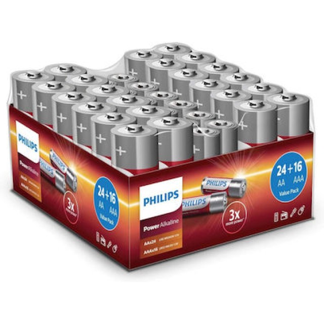 AA x 24 τμχ ΑΑΑ x 16 τμχ Αλκαλικές Μπαταρίες 1.5V 40τμχ LR036G40W/10 Philips Power AA x 24 τμχ ΑΑΑ x 16 τμχ Αλκαλικές Μπαταρίες 1.5V 40τμχ LR036G40W/10 Philips Power