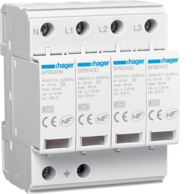 HAGER ΑΠΑΓΩΓΟΣ ΥΠΕΡΤΑΣΗΣ T2 4P 40kA 1,35kV TT-TNS SPB440D