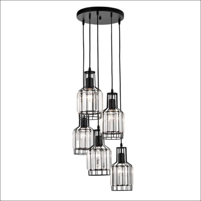 Black Aluminium & Crystal LED E27 5x40 Watt 230 Volt IP20 Bulb Excluded D: 50 H: 120 cm 9001702