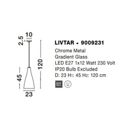 Chrome Metal Gradient GlassLED E27 1x12 Watt 230 VoltIP20 Bulb ExcludedD: 23 H1: 45 H2: 120 cm Adjustable height