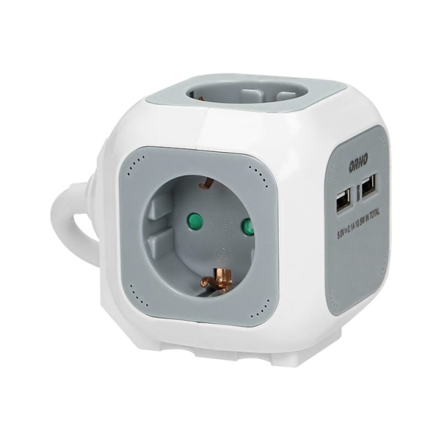 Πολύπριζο PowerCube Ασφαλείας 3 Θέσεων με 2 USB και Καλώδιο 1.4m Λευκό 27795 ORNO