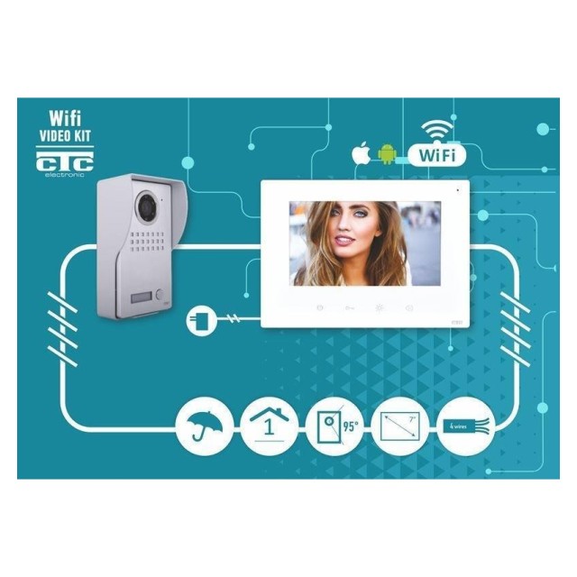 CTC Κιτ Θυροτηλεόρασης WIFI Μπουτονιέρα 1 κλήσης και Μόνιτορ 7 ιντσών 039113  CTC Κιτ Θυροτηλεόρασης WIFI Μπουτονιέρα 1 κλήσης και Μόνιτορ 7 ιντσών 039113