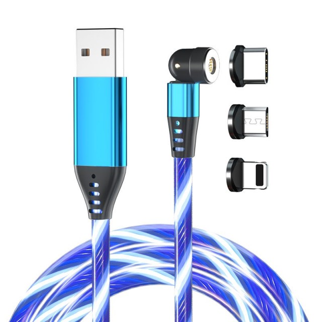 ΜΑΓΝΗΤΙΚΟ ΚΑΛΩΔΙΟ USB ΦΩΤΙΖΟΜΕΝΟ 3 ΣΕ 1 (A ΣΕ C, MICRO, LIGHTNING) 1m ΜΠΛΕ