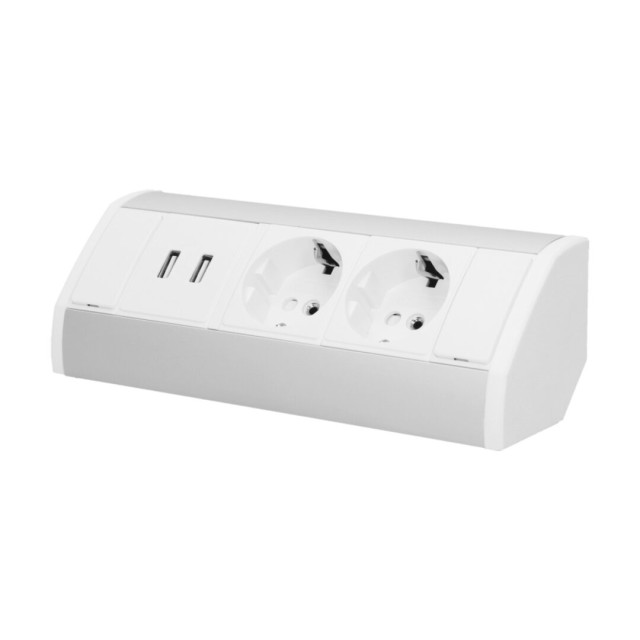 9003W-G ΛΕΥΚΟ/ΑΣΗΜΙ ΠΟΛΥΠΡΙΖΟ ΓΩΝΙΑΚΟ ΜΕ 2 ΣΟΥΚΟ + 2USB + 0,6m ΚΑΛΩΔΙΟ ORNO