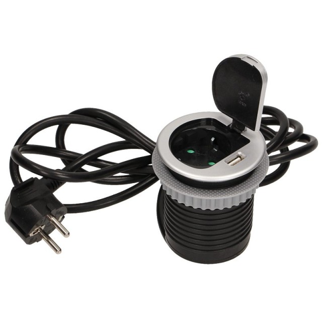 1373 ΧΩΝΕΥΤΗ ΠΡΙΖΑ ΓΡΑΦΕΙΟΥ ΣΟΥΚΟ ΚΑΠΑΚΙ+1 USB 5V 2.4A ΜΕ 1,8m ΚΑΛΩΔΙΟ ΜΕ ΦΙΣ 70/85 (Φ60) ΑΣΗΜΙ ORNO