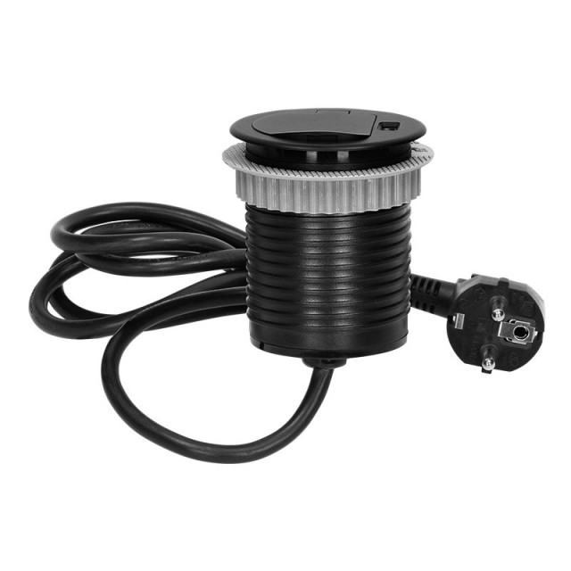 1373 ΧΩΝΕΥΤΗ ΠΡΙΖΑ ΓΡΑΦΕΙΟΥ ΣΟΥΚΟ ΚΑΠΑΚΙ+1 USB 5V 2.4A ΜΕ 1,8m ΚΑΛΩΔΙΟ ΜΕ ΦΙΣ 70/85 (Φ60) ΜΑΥΡΗ ORNO