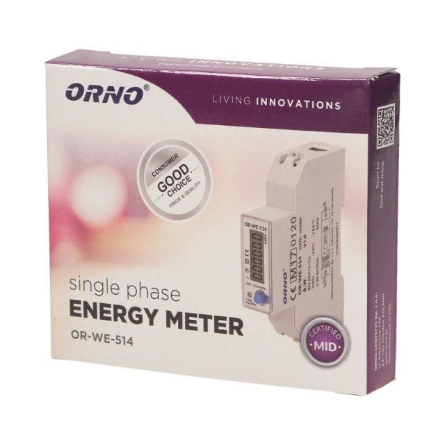 514 ΜΕΤΡΗΤΗΣ ΡΑΓΑΣ 1P 100A RS485 ΜΕ ΦΩΤΕΙΝΗ ΟΘΟΝΗ ORNO
