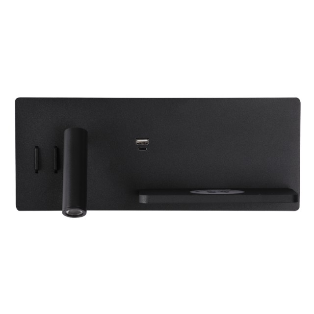 WALL LED READING LIGHT 3W + 6W UP LIGHT 3000K BLACK USB & WIRELESS CHARGERS