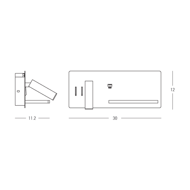 WALL LED READING LIGHT 3W + 6W UP LIGHT 3000K BLACK USB & WIRELESS CHARGERS