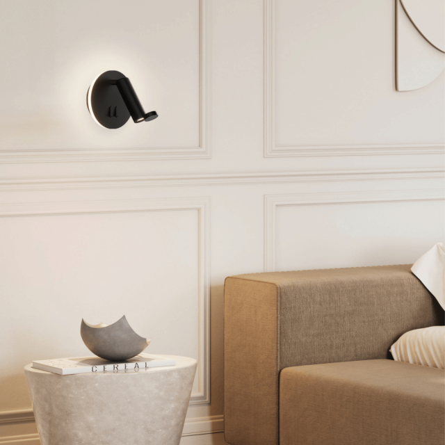 WALL LED READING LIGHT  3W + 6W BACK LIGHT BLACK ALUMINIUM - ACRYLIC