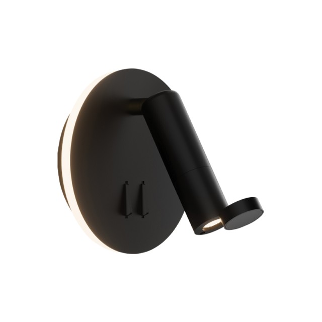 WALL LED READING LIGHT  3W + 6W BACK LIGHT BLACK ALUMINIUM - ACRYLIC