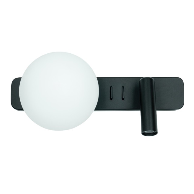 WALL LED READING LIGHT  3W + 6W BACK LIGHT BLACK ALUMINIUM - ACRYLIC